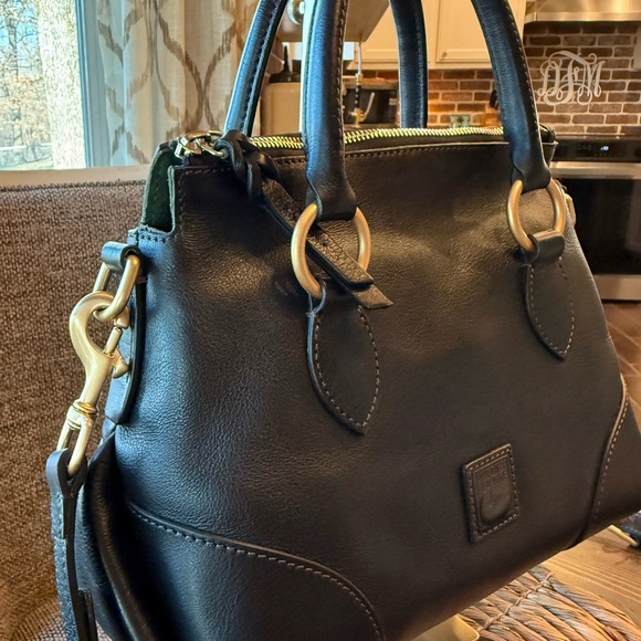 Dooney & Bourke Black Florentine Leather Satchel with Gold Hardware - Picture 2 of 9